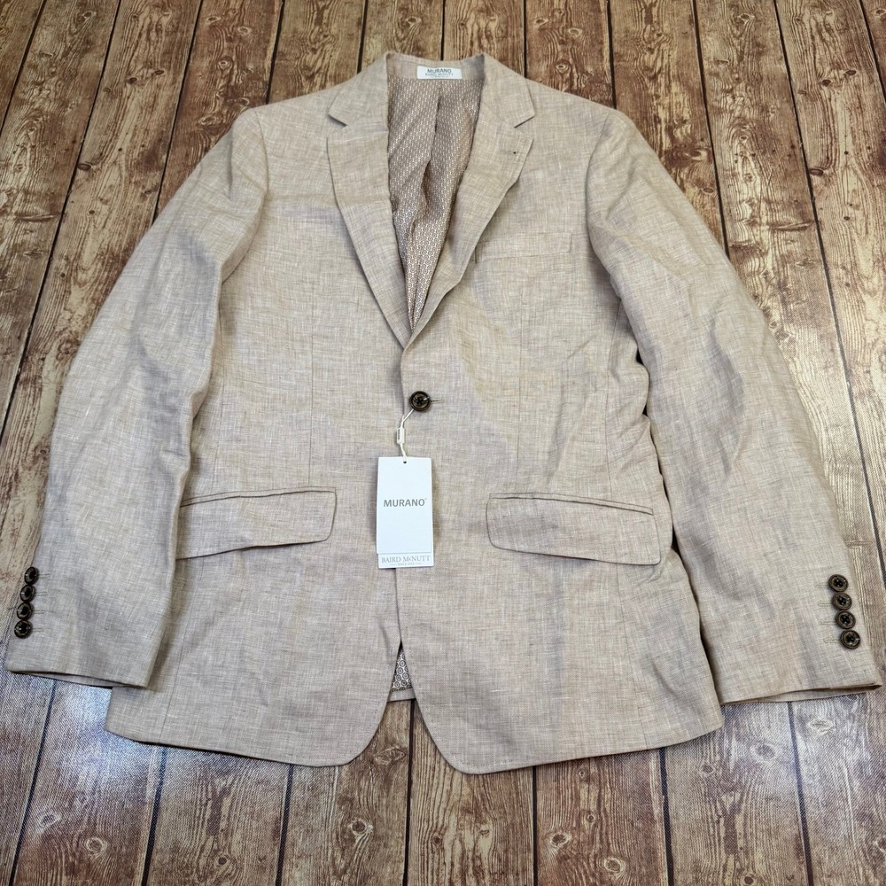 Murano Baird McNutt Blazer Mens Small Beige 100% Linen Two Button Sport Coat NWT